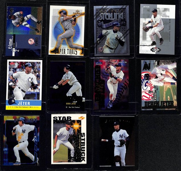 Lot of (25+) Derek Jeter Cards with Rookies and Inserts inc. (4) 1993 Topps Rookies, 1993 Score Select Rookie, (2) 1993 Upper Deck Rookies, +